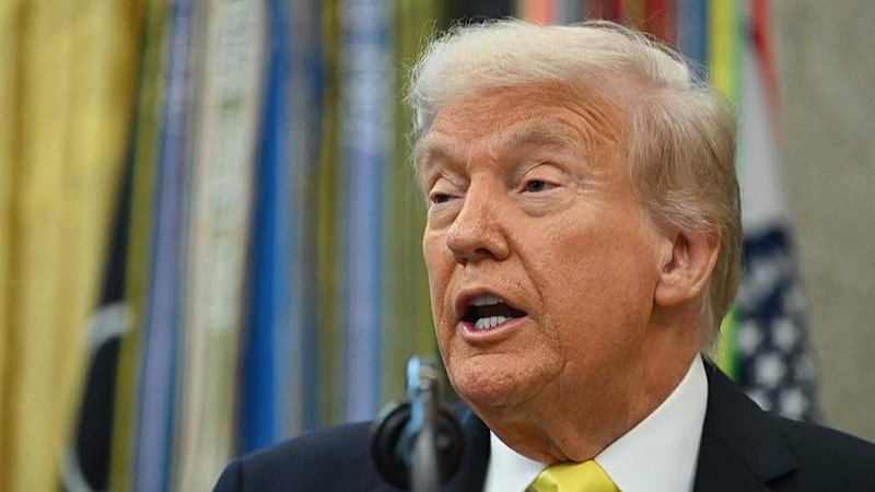 U.S. President Donald Trump looks on during a press conference in the Oval Office of the White House in Washington, D.C., U.S., October 15, 2025. /VCG