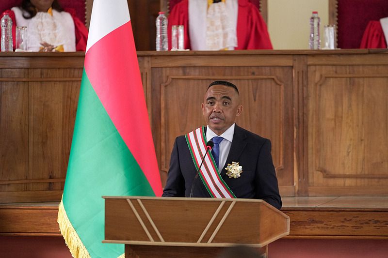 Michael Randrianirina delivers his speech at the high constitutional court after being sworn in as president in Antananarivo, Madagascar, October 17, 2025. /VCG