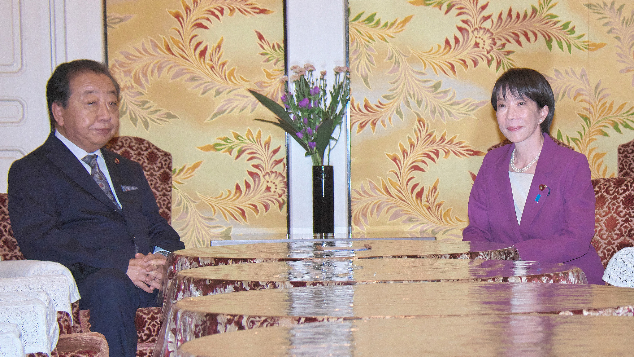 President of the Liberal Democratic Party Sanae Takaichi (R) holds a meeting with the leader of the Constitutional Democratic Party Yoshihiko Noda in Tokyo, Japan, October 15, 2025. /VCG