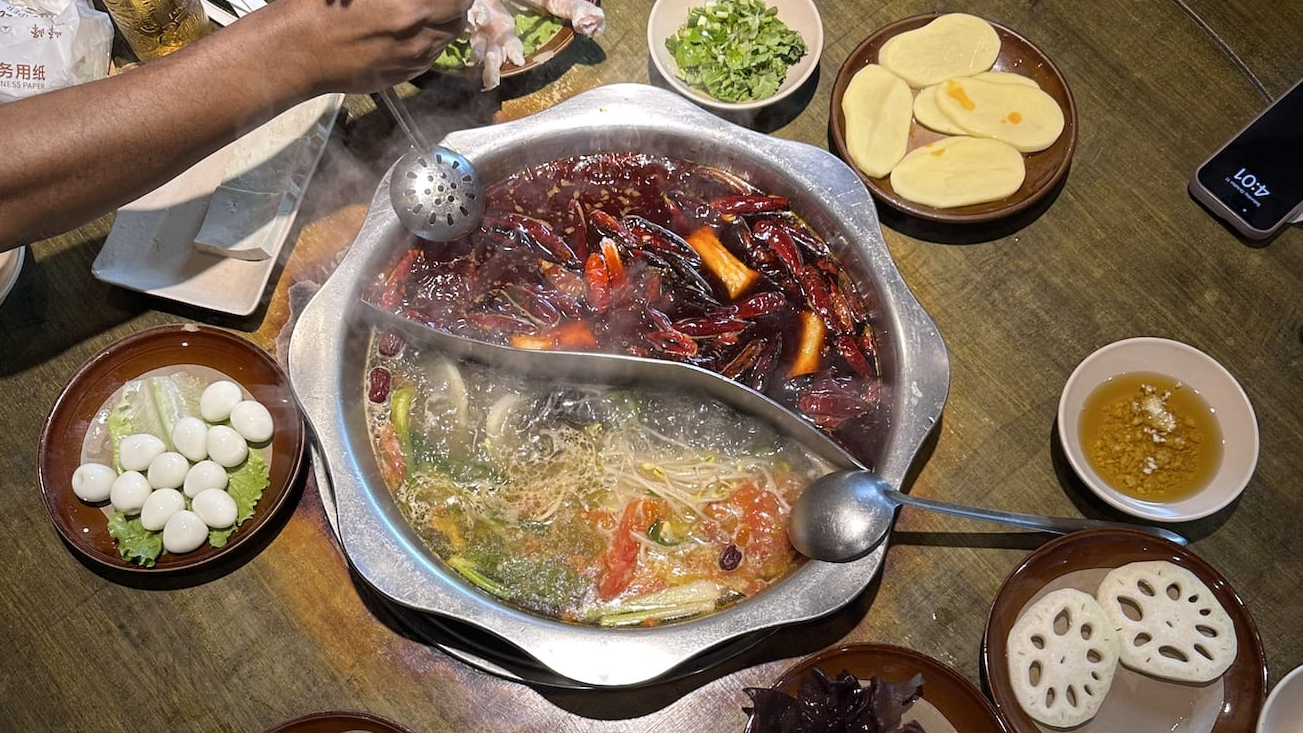 A Chongqing hotpot meal in Chongqing, October 11, 2025. /Ankit Prasad