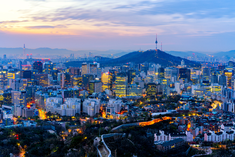 A sunrise view of Namsan Seoul Tower in Seoul, South Korea. /VCG 