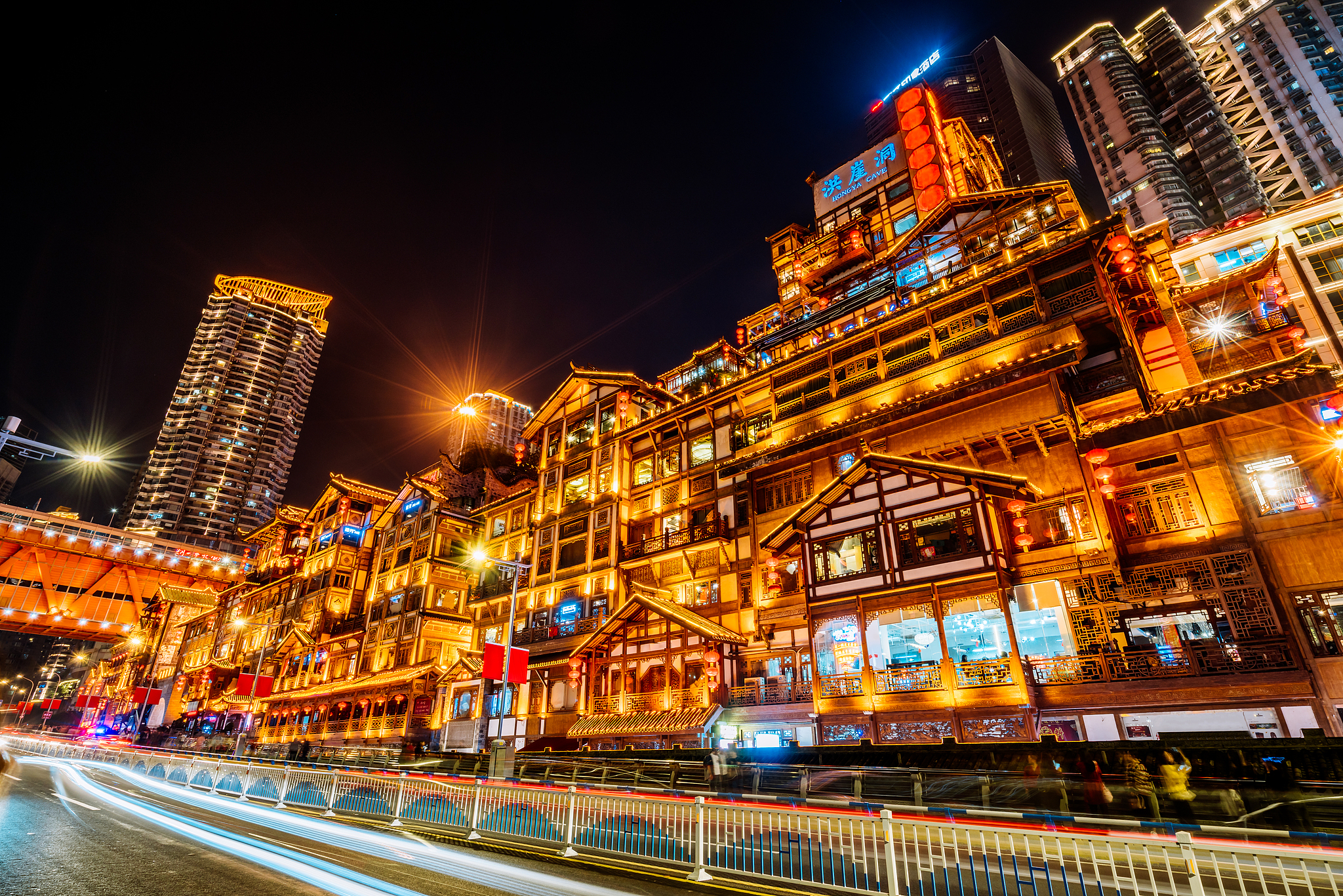 Night view of the Hongyadong scenic area in Chongqing, China. /VCG