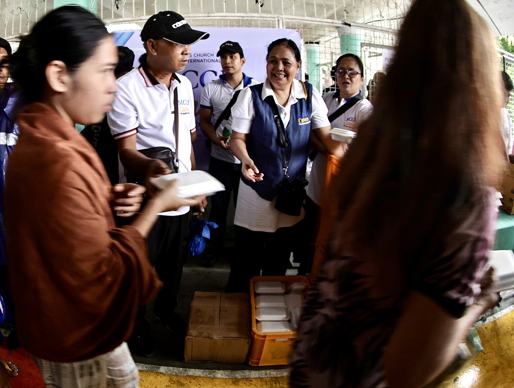 Residents take shelter from Tropical Storm Fengshen at an evacuation center in Las Pinas, Metro Manila, Philippines, on October 19, 2025. /CFP