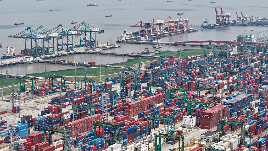 A view of containers at a port in east China's Shanghai, July 7, 2025. /VCG