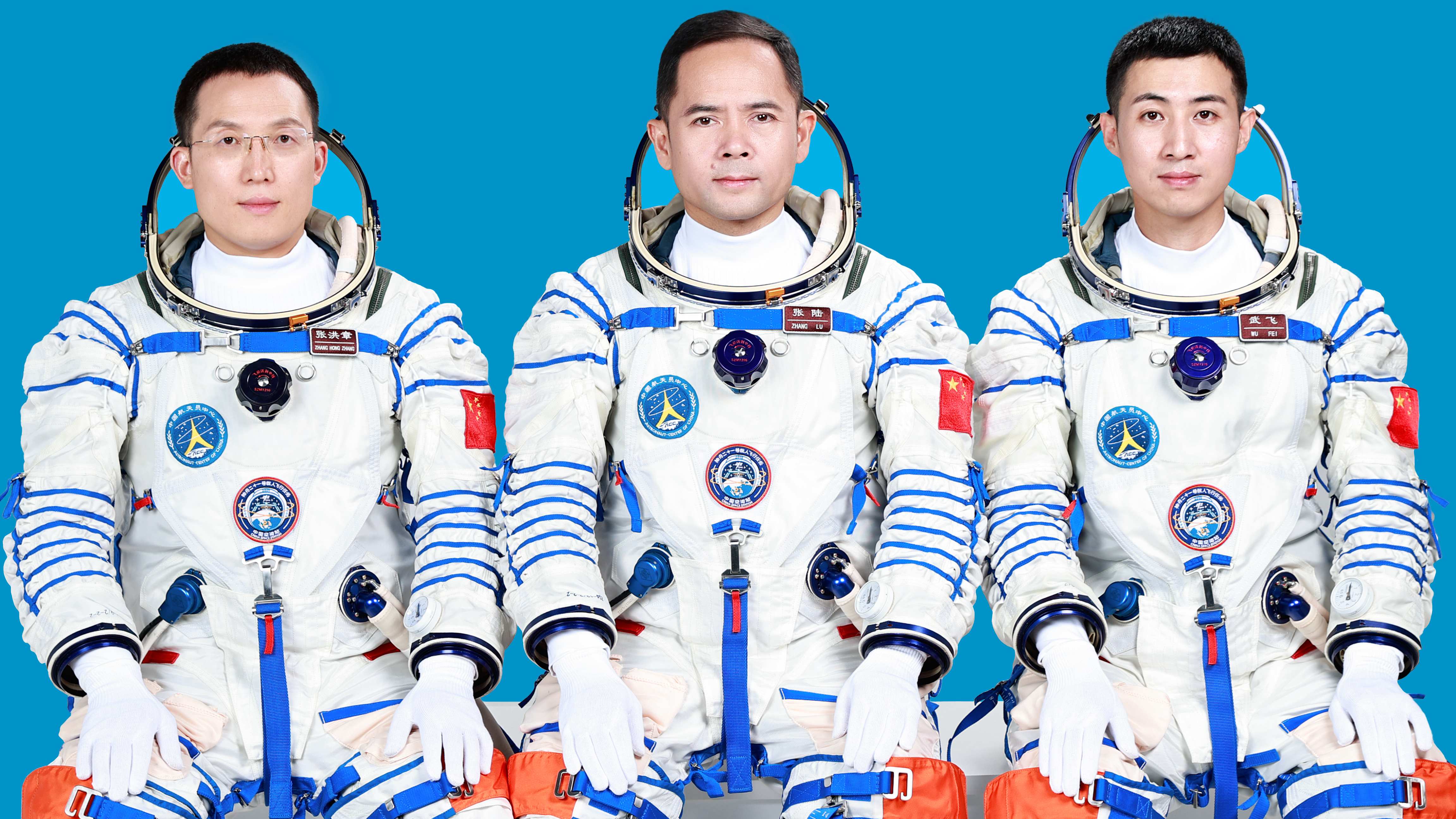 L-R: China's Shenzhou-21 crew members Zhang Hongzhang, Zhang Lu and Wu Fei. /CMG