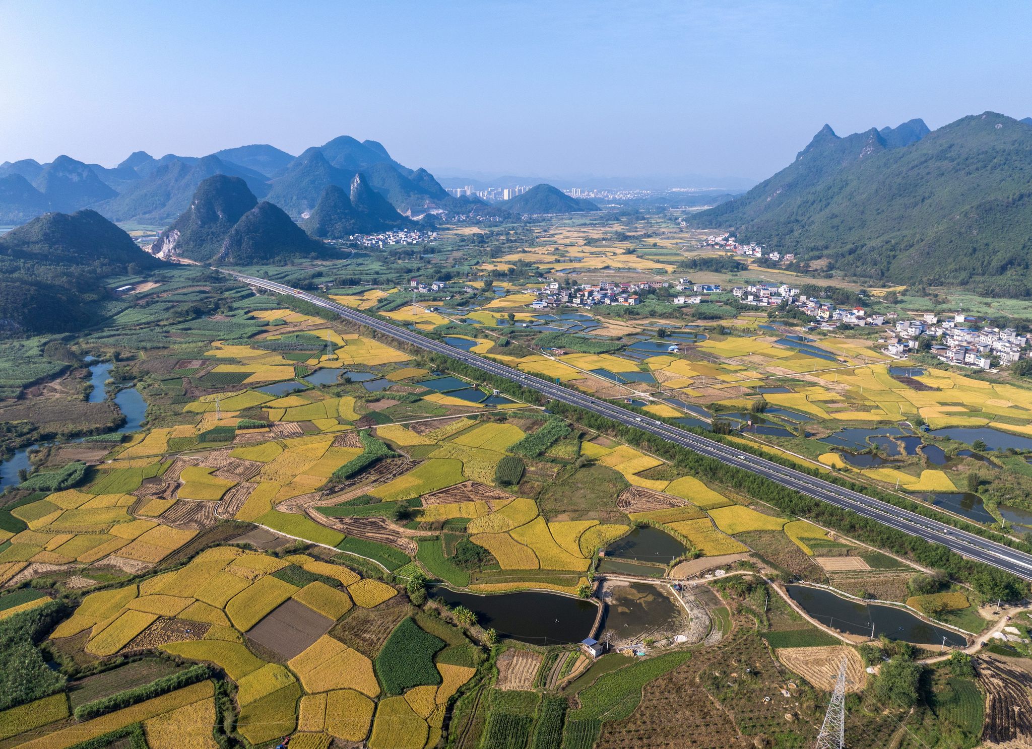 An aerial view of Yangmei Village in Liucheng County, Guangxi Zhuang Autonomous Region, is captured on October 28, 2025. /VCG