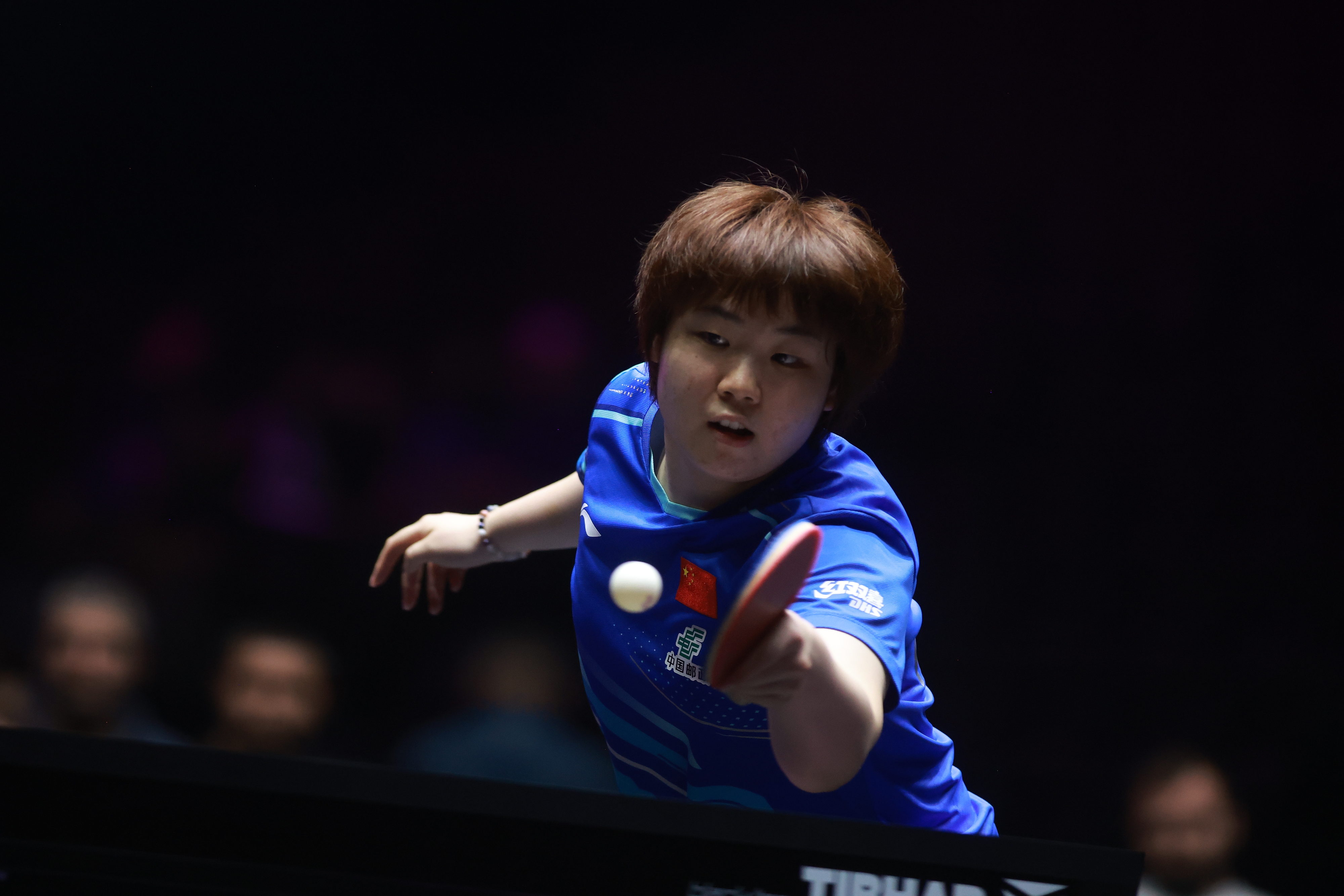 China's Kuai Man competes during the Women's Singles - Round of 32 against Kim Nayeong on day two of the WTT Champions in Montpellier, France, October 29, 2025. /VCG