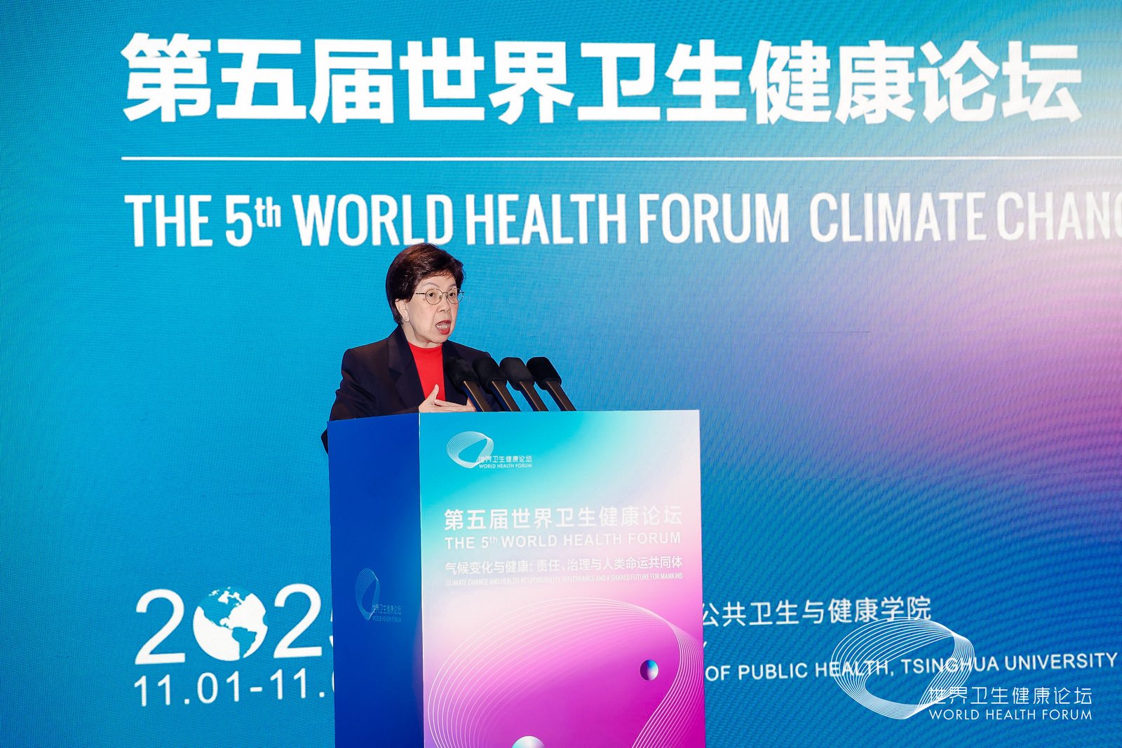 Chair of the World Health Forum, Margaret Chan, speaks at the 5th World Health Forum. /World Health Forum organizing committee