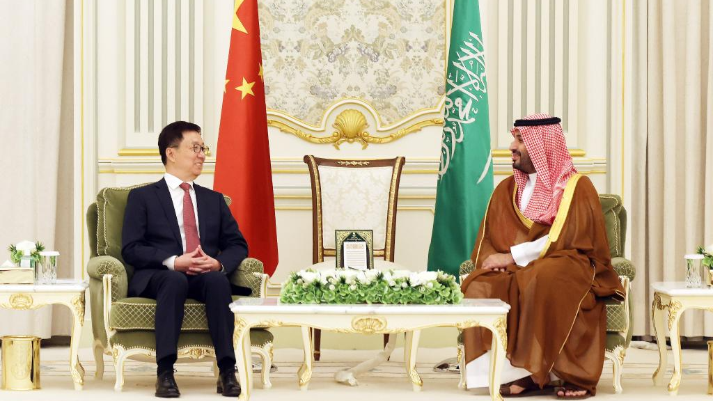 Chinese Vice President Han Zheng meets with Saudi Crown Prince and Prime Minister Mohammed bin Salman in Riyadh, Saudi Arabia, on October 29, 2025. /Xinhua