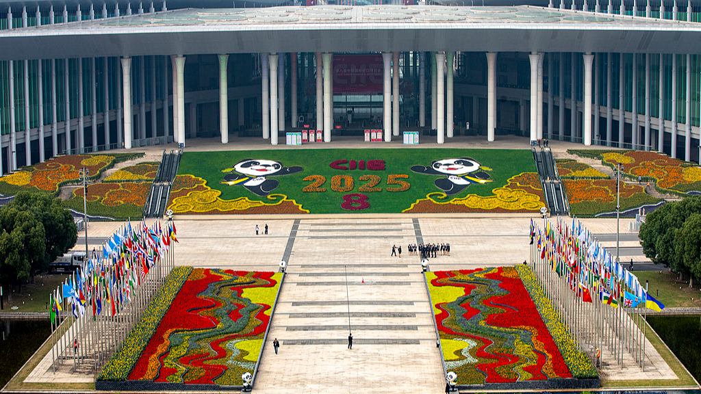 A view of the south square of the National Exhibition and Convention Center (Shanghai), the main venue for the eighth China International Import Expo, in east China's Shanghai, November 1, 2025. /VCG