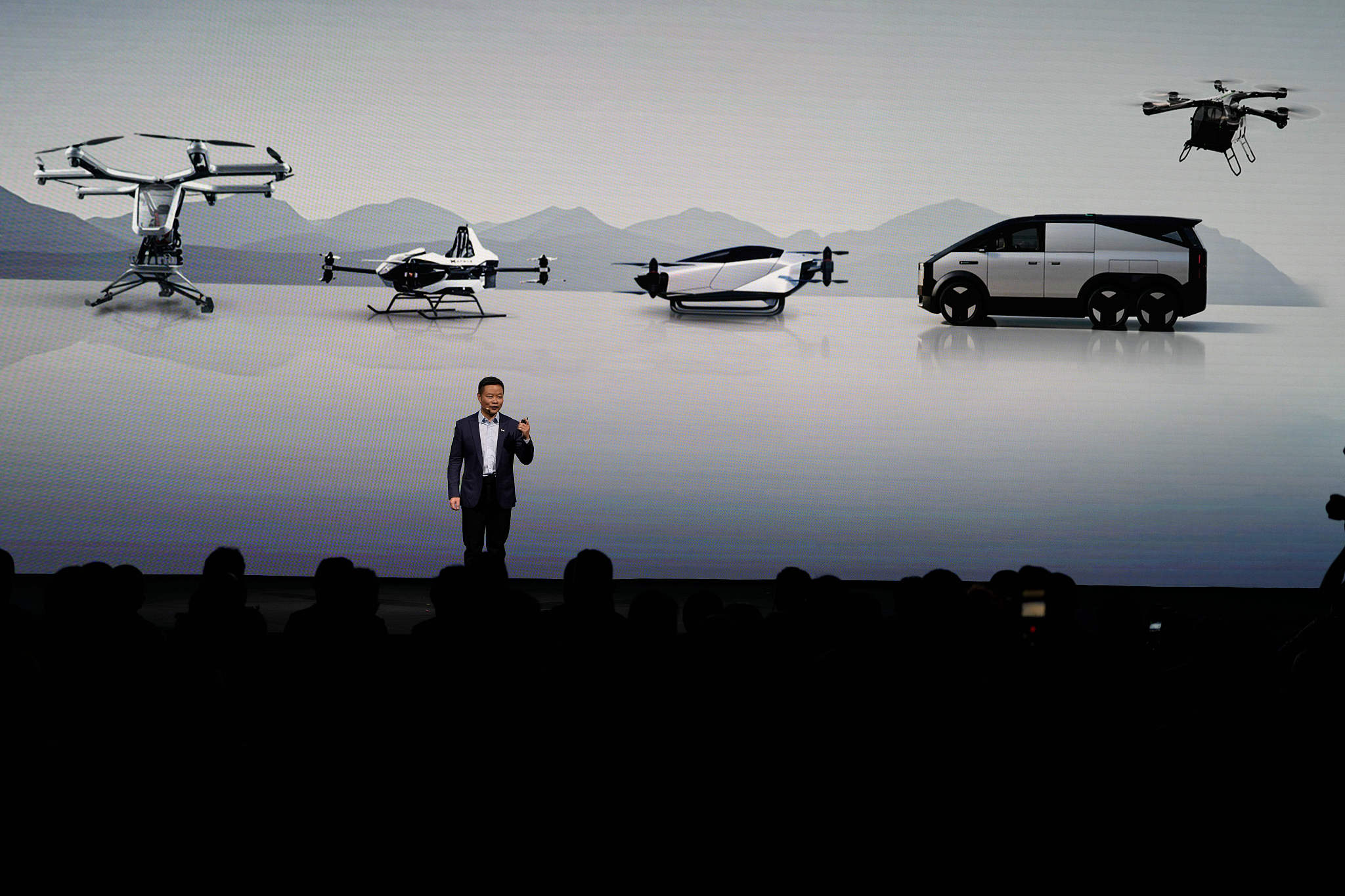 He Xiaopeng, chairman and CEO of XPENG, talks about the company's flying vehicles during XPENG AI Day held in Guangzhou, south China's Guangdong Province, November 5, 2025. /VCG