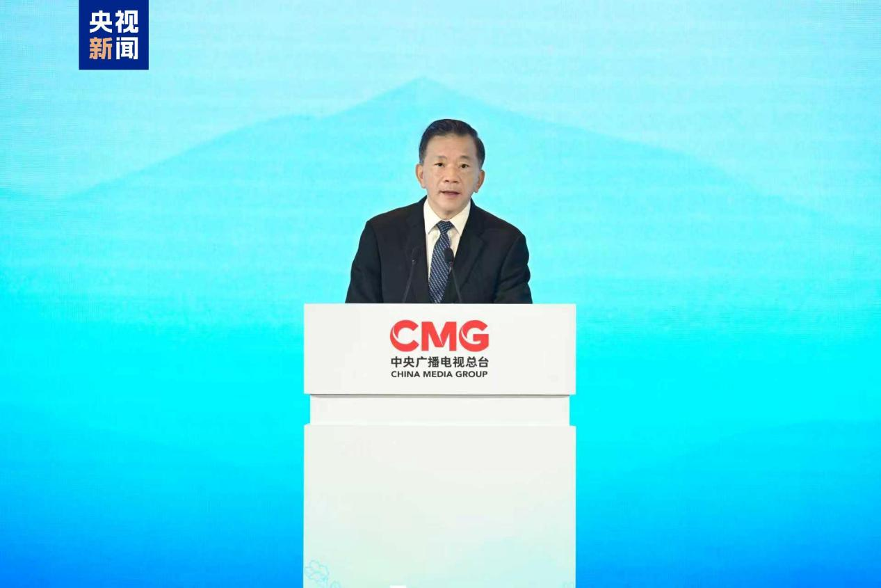 Shen Haixiong, president of CMG, speaks at the Global South Media Partners Mechanism Inauguration Meeting and the 13th Global Video Media Forum held in Xi'an, capital of northwest China's Shaanxi Province, November 6, 2025. /CMG