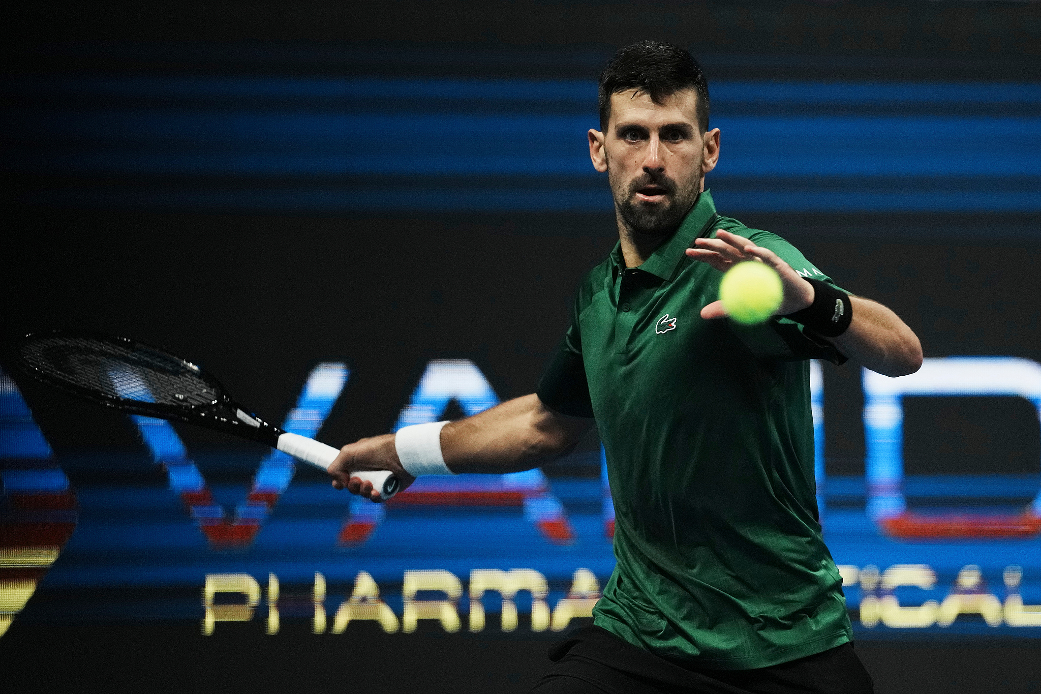 Novak Djokovic of Serbia hits a shot against Yannick Hanfmann of Germany in a semifinal match at the ATP (Association of Tennis Professionals) Hellenic Championship in Athens, Greece, November 7, 2025. /VCG