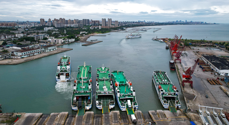 A ferry ship departing from Xiuying Port in Haikou, south China's Hainan Province, July 22, 2025. /Xinhua