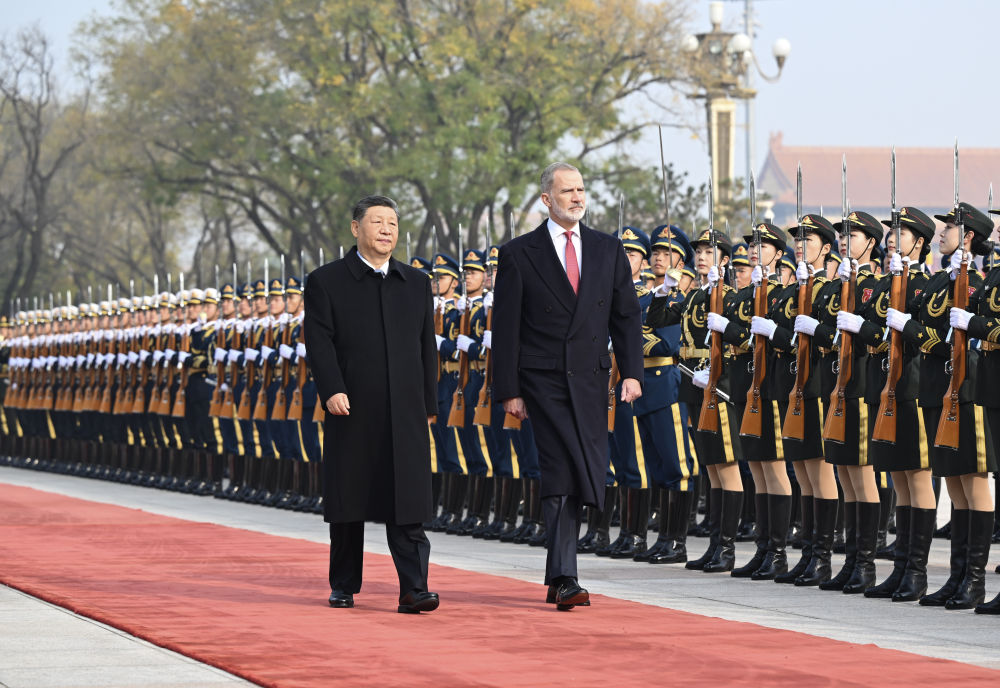 Chinese President Xi Jinping holds a welcome ceremony for King Felipe VI of Spain in Beijing, China, November 12, 2025. /Xinhua