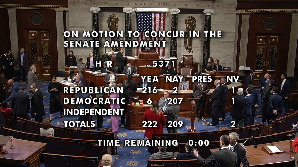 The vote total showing passage of the bill in the House to end the government shutdown is displayed at the Capitol in Washington, D.C., U.S., November 12, 2025. /VCG
