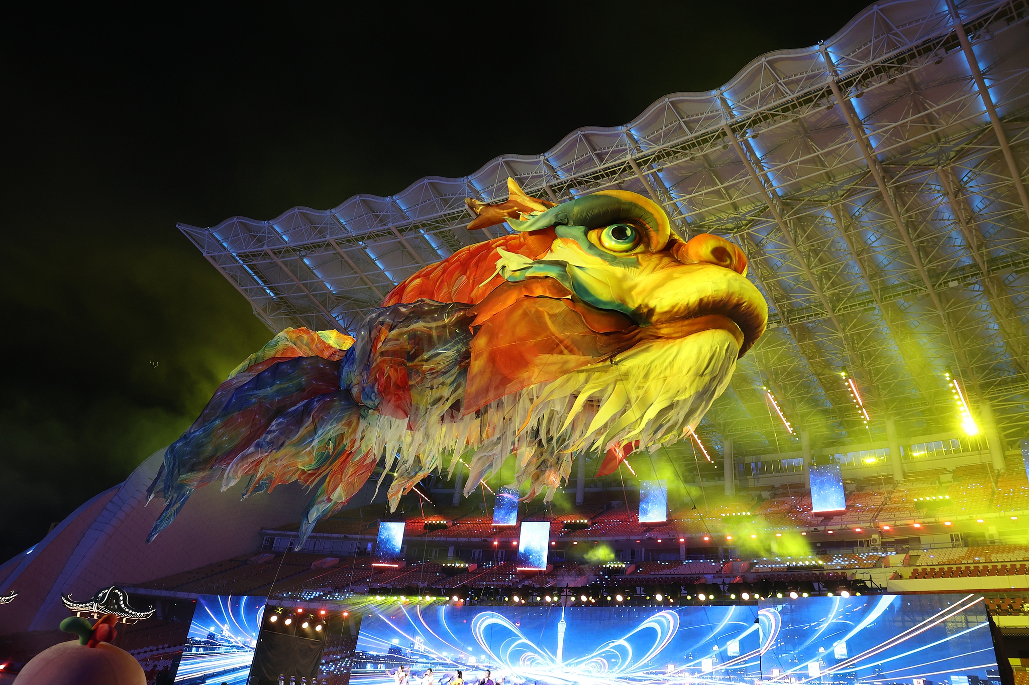 A gigantic Aoyu fish lantern floats across the sky during the 2025 Guangzhou International Light Festival in Guangzhou, Guangdong Province on November 16, 2025. /VCG