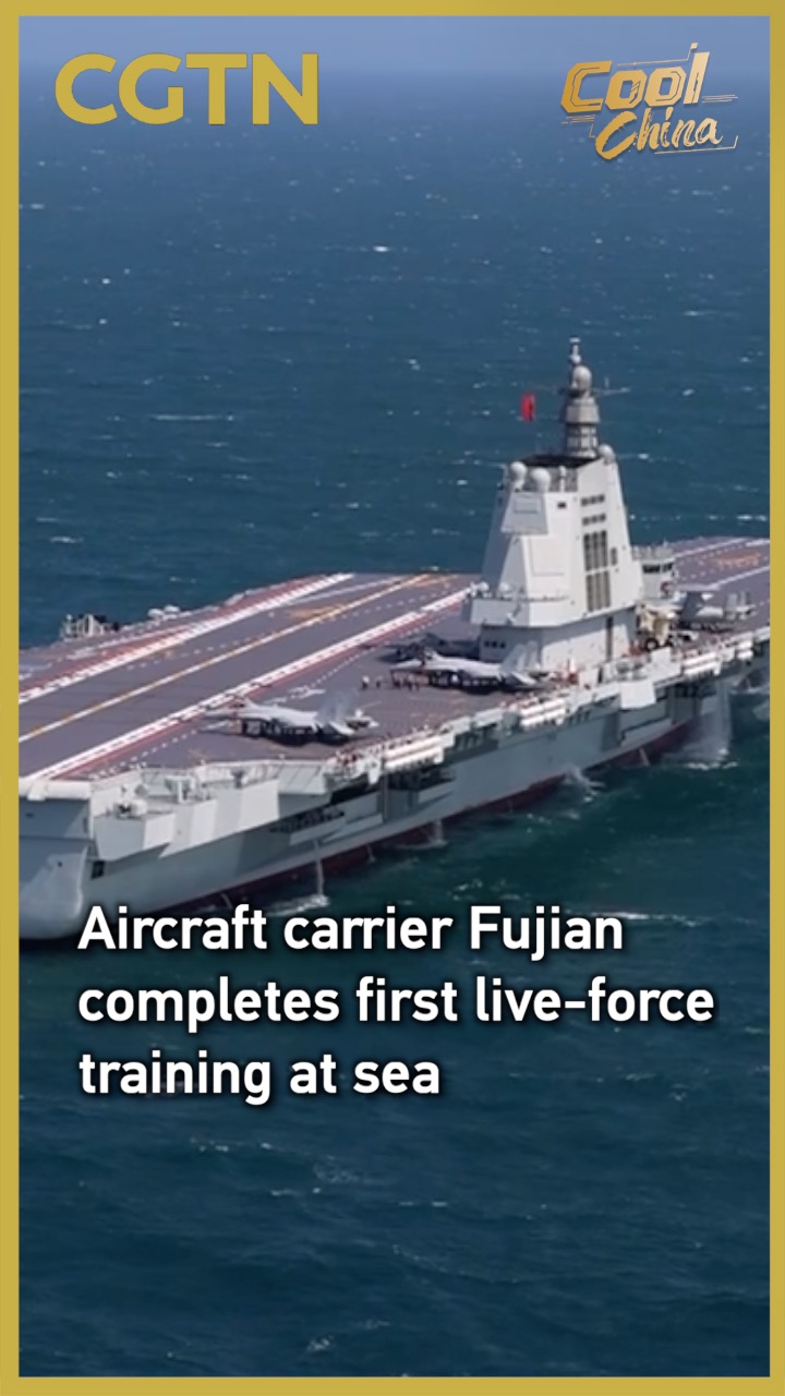 Aircraft carrier Fujian completes first live-force training at sea