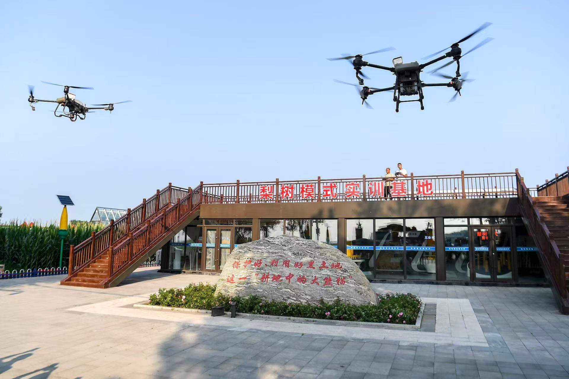 An agricultural drone conducting crop protection operations in Lishu County, Siping city, Northeast China's Jilin Province, July 18, 2023. /VCG