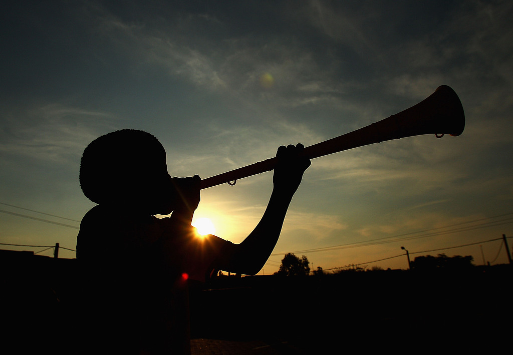 A vuvuzela is a plastic horn most prominently used by crowds at sporting events. /VCG