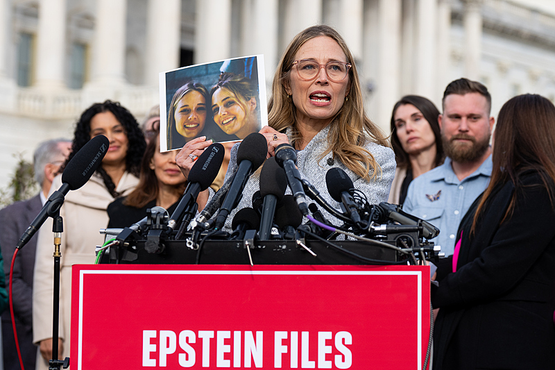  Annie Farmer, a survivor of Jeffrey Epstein, speaks during a news conference with other survivors outside the U.S. Capitol in Washington, D.C., on November 18, 2025. /VCG