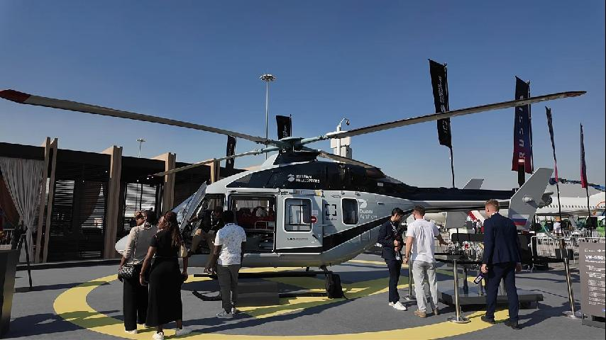 Ansat-M light helicopter is on display on Dubai Airshow 2025. /CMG