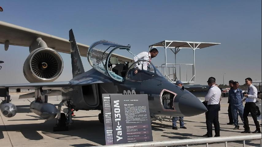 Yak-130M is on display at Dubai Airshow 2025. /CMG