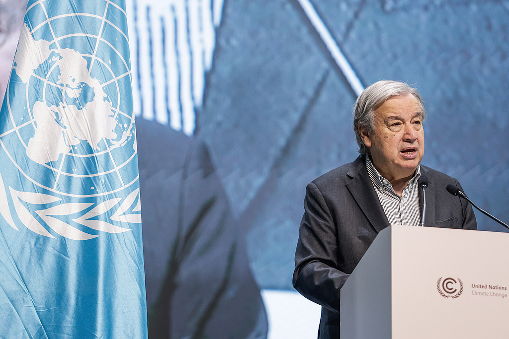 United Nations Secretary-General Antonio Guterres speaks at a press conference at COP30 in Belem, Brazil, November 20, 2025. /VCG