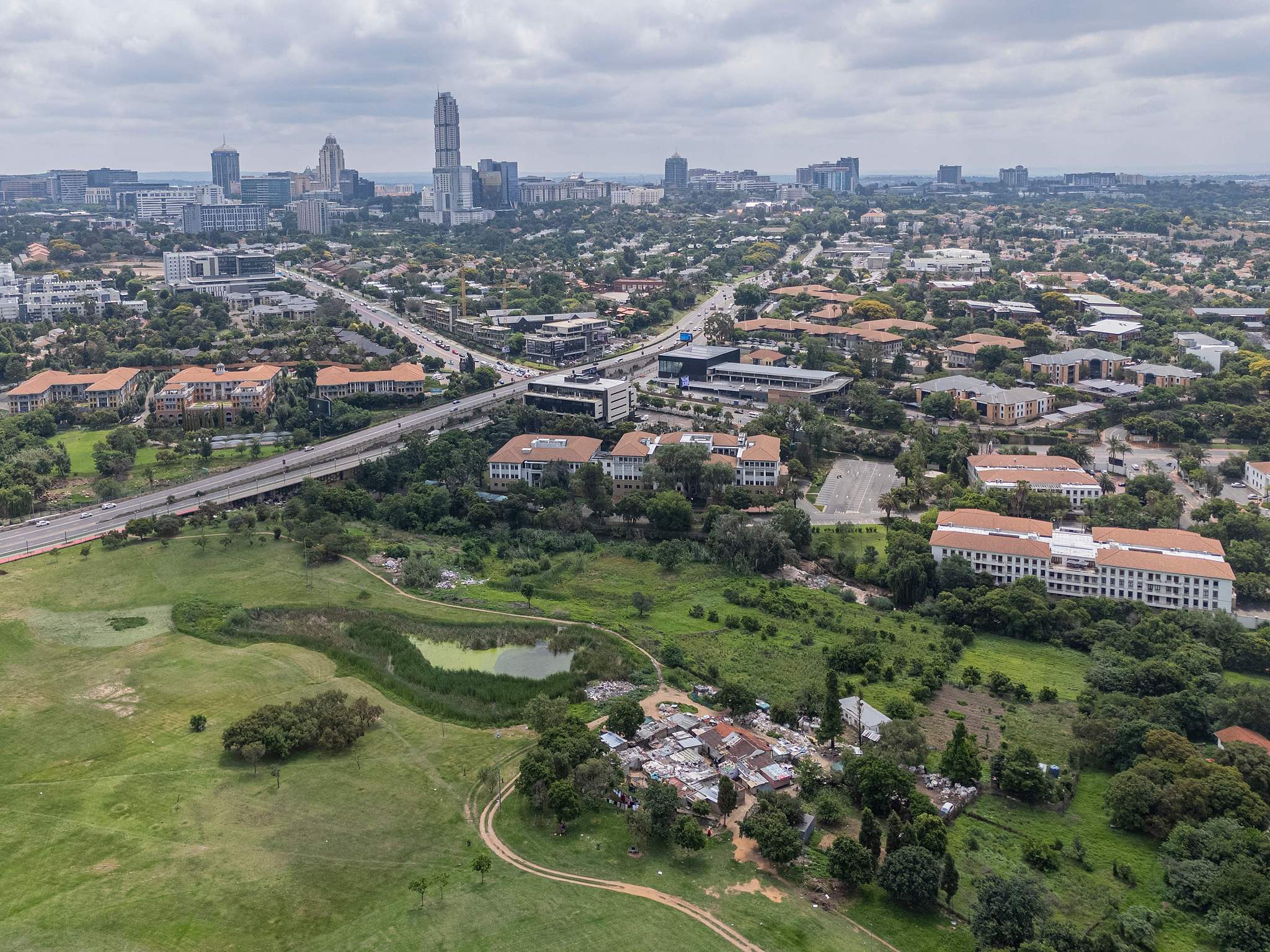 This aerial view captures Sandton from within Johannesburg's Innesfree Park, November 14, 2025. /VCG
