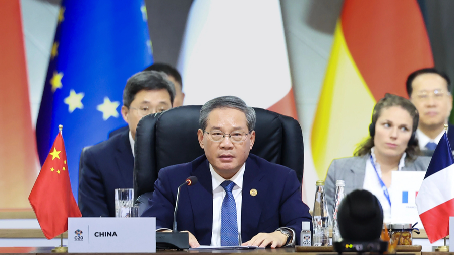 Chinese Premier Li Qiang speaks at the third session of the 20th G20 Summit in Johannesburg, November 23, 2025. /Xinhua