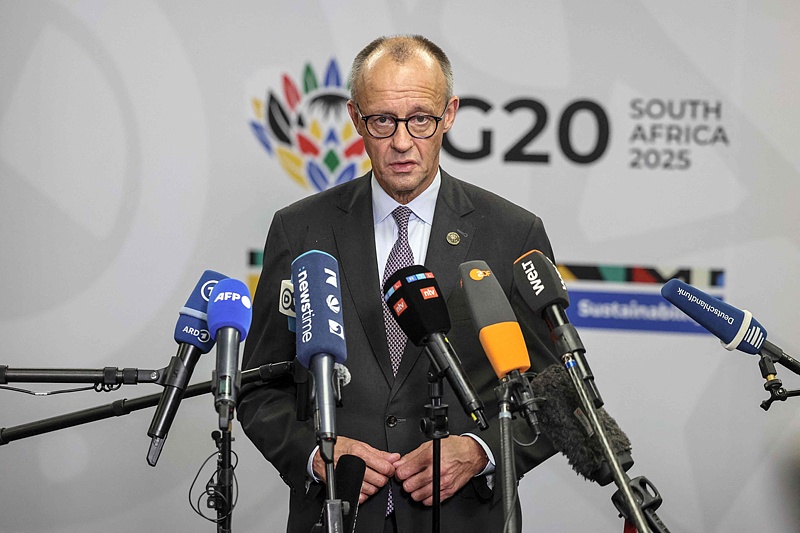 German Chancellor Friedrich Merz speaks during a press conference at the G20 Leaders' Summit at the Nasrec Expo Centre in Johannesburg, November 22, 2025. /VCG