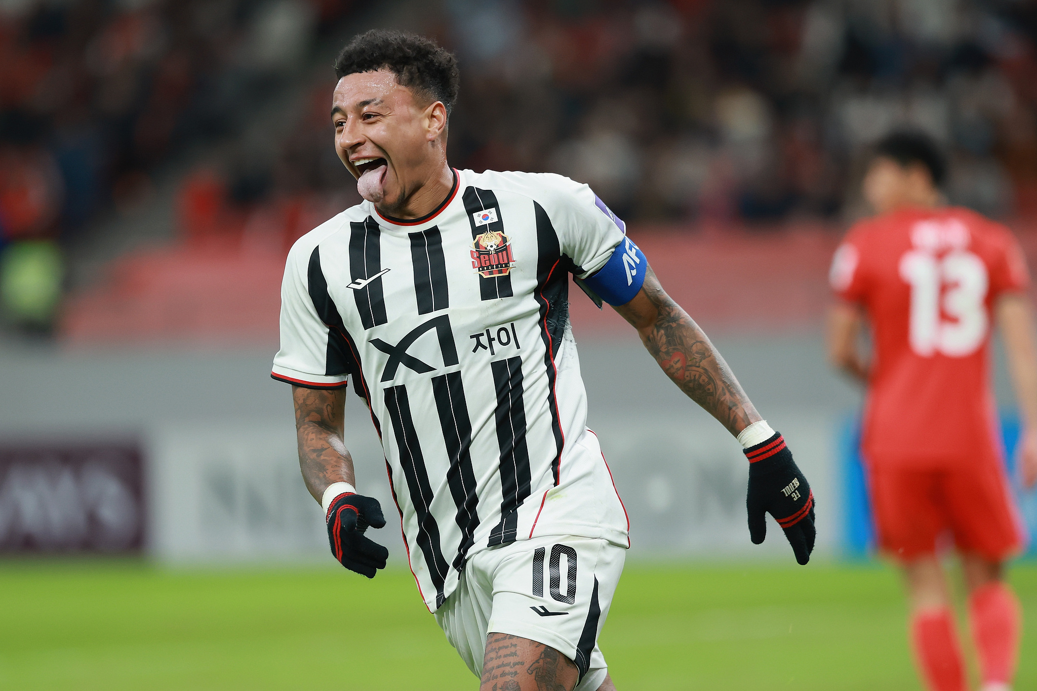 Seoul's Jesse Lingard celebrates after scoring a goal against Shanghai Port in an AFC (Asian Football Confederation) Champions League Elite match at the Pudong Football Stadium in east China's Shanghai Municipality, November 25, 2025. /VCG