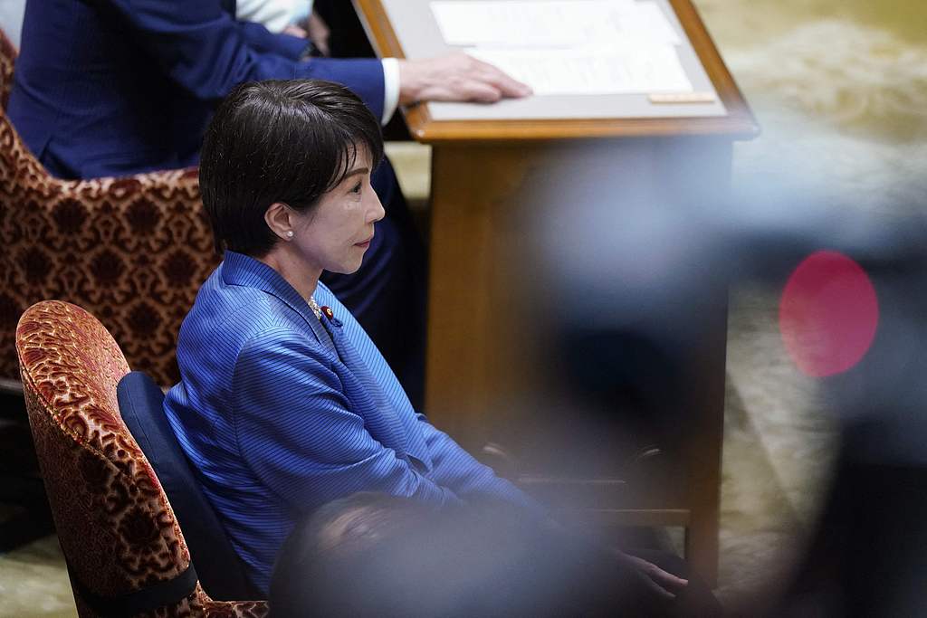 Japan's Prime Minister Sanae Takaichi attends a debate with opposition party leaders in the National Diet in Tokyo on November 26, 2025. /VCG