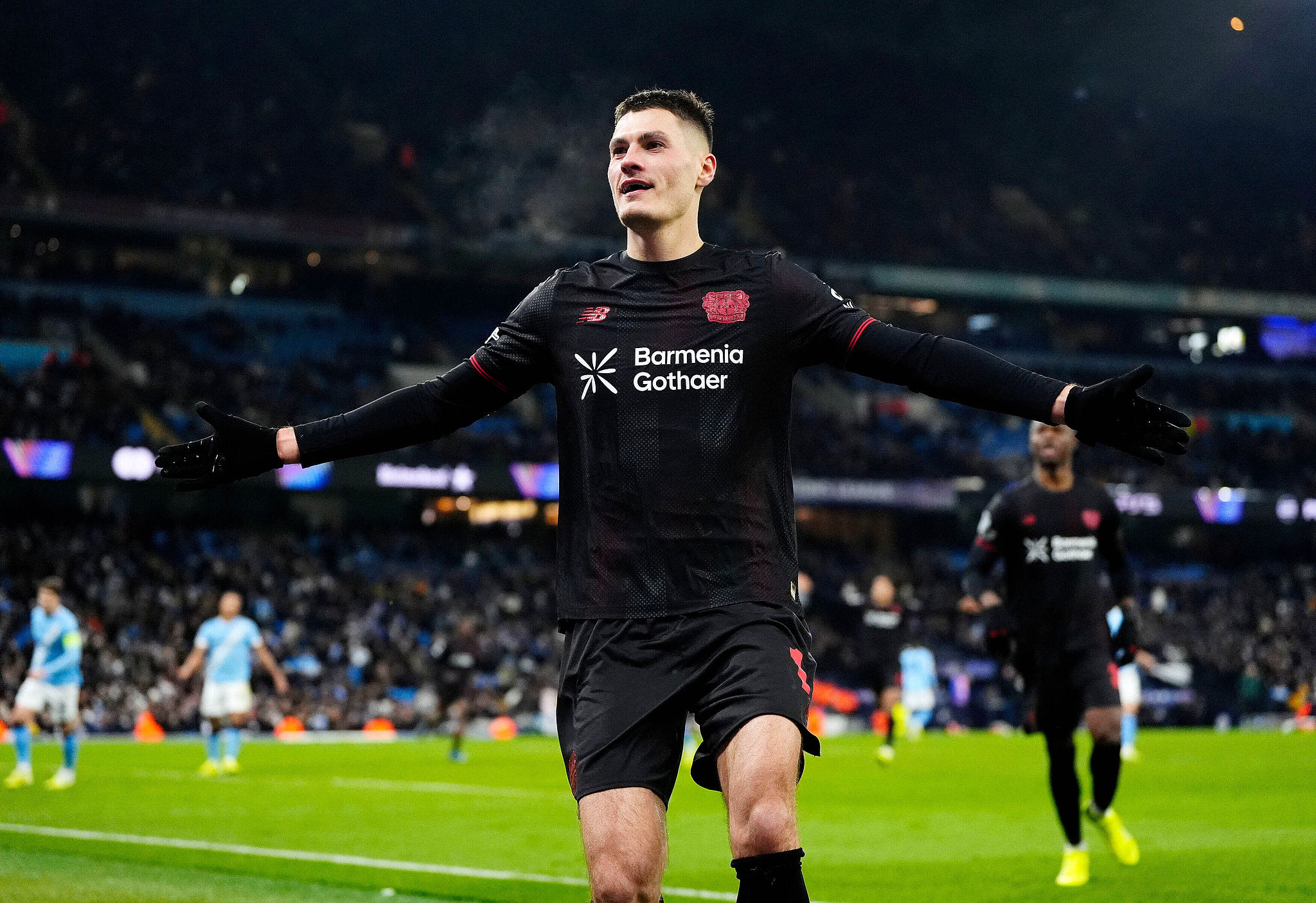 Bayer Leverkusen's Patrik Schick celebrates after scoring a goal against Manchester City in their UEFA Champions League match at the Etihad Stadium in Manchester, England, November 25, 2025. /VCG