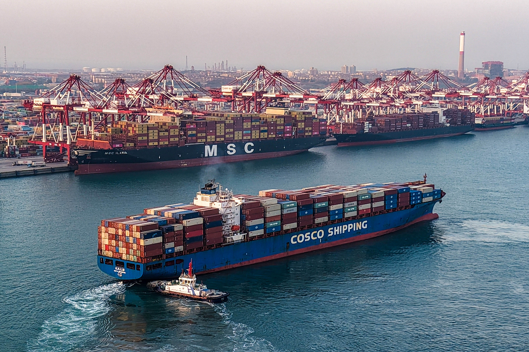 A container vessel departed Qingdao Port, China's Shandong Province, on November 26, 2025. /VCG