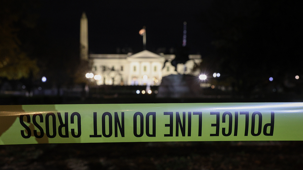 The White House grounds, where police tape blocks off an area after members of the National Guard were shot in Washington, November 26, 2025. /VCG