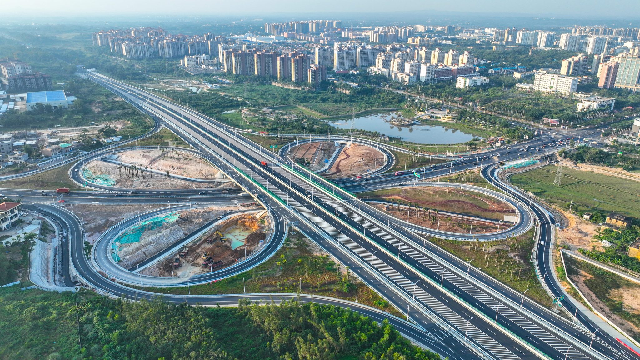 An aerial view of the newly upgraded section of the G98 Hainan Island Ring Expressway is seen in Ding'an Counnty, Hainan Province on November 25, 2025. /VCG