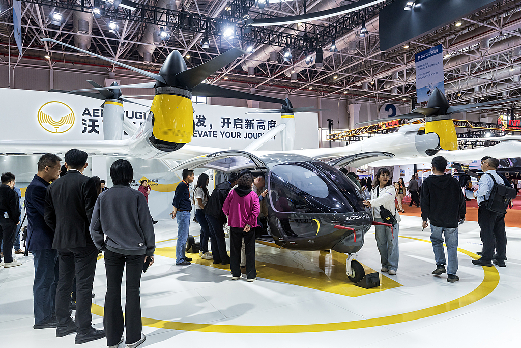 AEROFUGIA, the eVTOL brand under Chinese carmaker Geely, exhibited its six-seat eVTOL AE200 at the AERO Asia 2025, November 27, 2025. /VCG