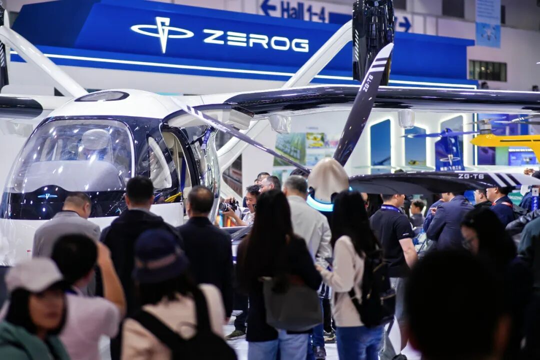 Zero Gravity Aircraft Industry from Anhui Province unveiled its six-seat tilt-wing eVTOL ZG-T6 at the AERO Asia 2025, Zhuhai International Airshow Center, south China's Guangdong Province. /Zero Gravity Aircraft Industry