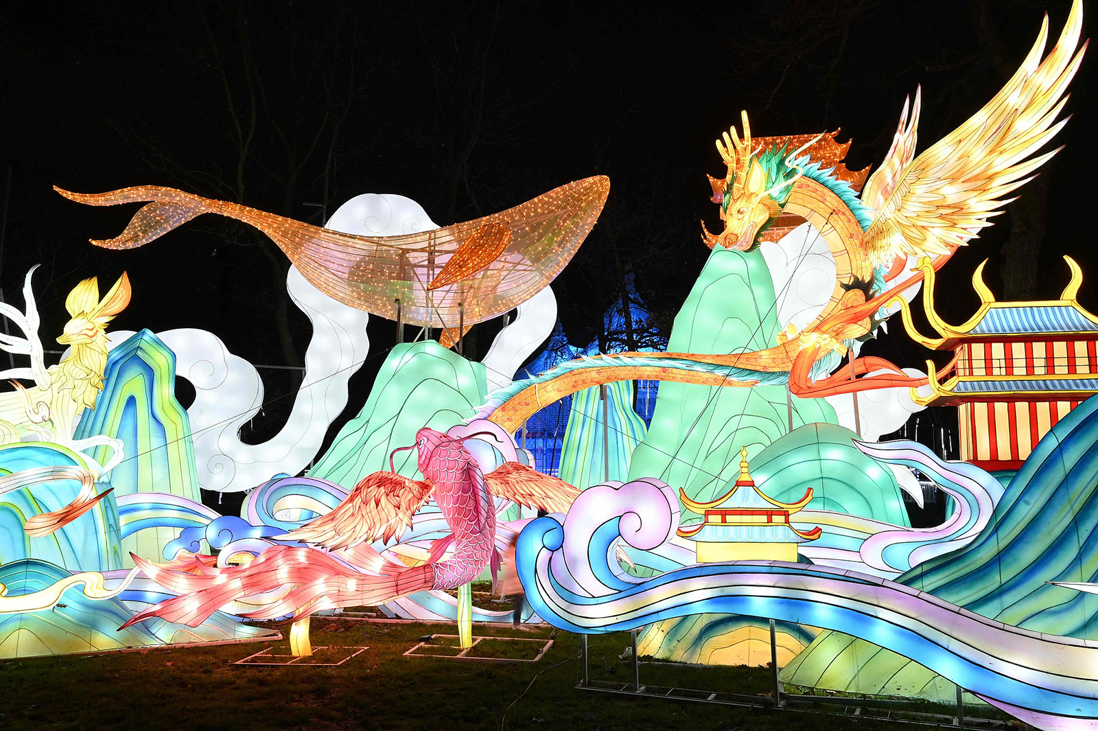 The Yuyuan lantern festival lights up the Jardin d'Acclimatation in Paris, France on December 14, 2023. The event was part of the celebrations for the 60th anniversary of the establishment of diplomatic relations between China and France, and also marked the China-France Year of Culture and Tourism in 2024. /VCG