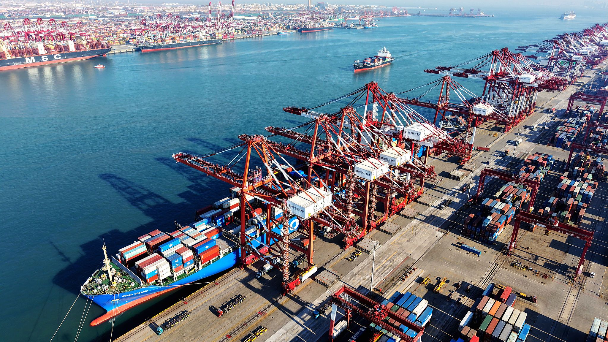 The foreign trade container terminal of Qingdao Port, is bustling with operations, China's Shandong Province, Dec. 4, 2025. /VCG