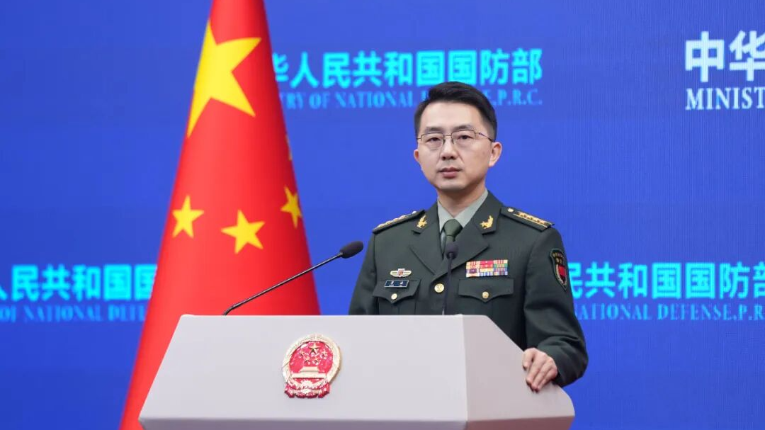 Chinese Defense Ministry spokesperson Jiang Bin speaks at a regular press conference in Beijing, China, December 5, 2025. /Chinese Defense Ministry