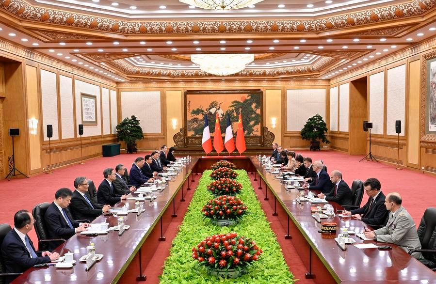 Chinese President Xi Jinping holds talks with French President Emmanuel Macron, who is on a state visit to China, at the Great Hall of the People in Beijing, capital of China, December 4, 2025. /Xinhua