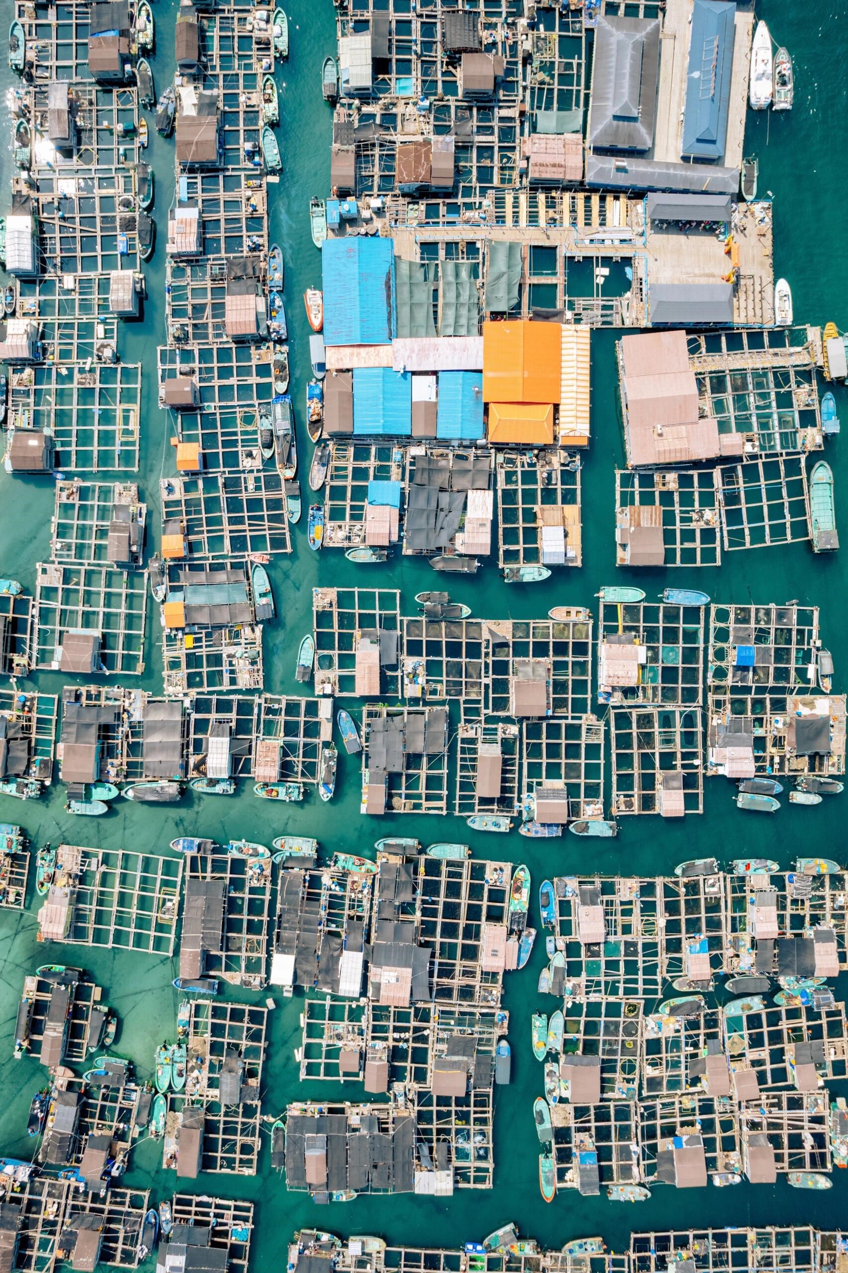 Tanka sampans are seen from above in Lingshui, Hainan Province. /Photo provided to CGTN