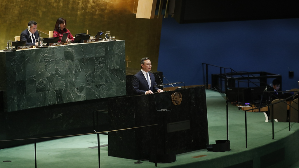 File photo of Sun Lei, China's deputy permanent representative to the United Nations, speaking at UN headquarters in New York. VCG