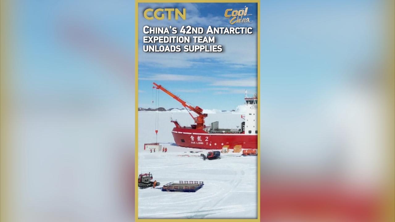 China's 42nd Antarctic expedition team unloads supplies