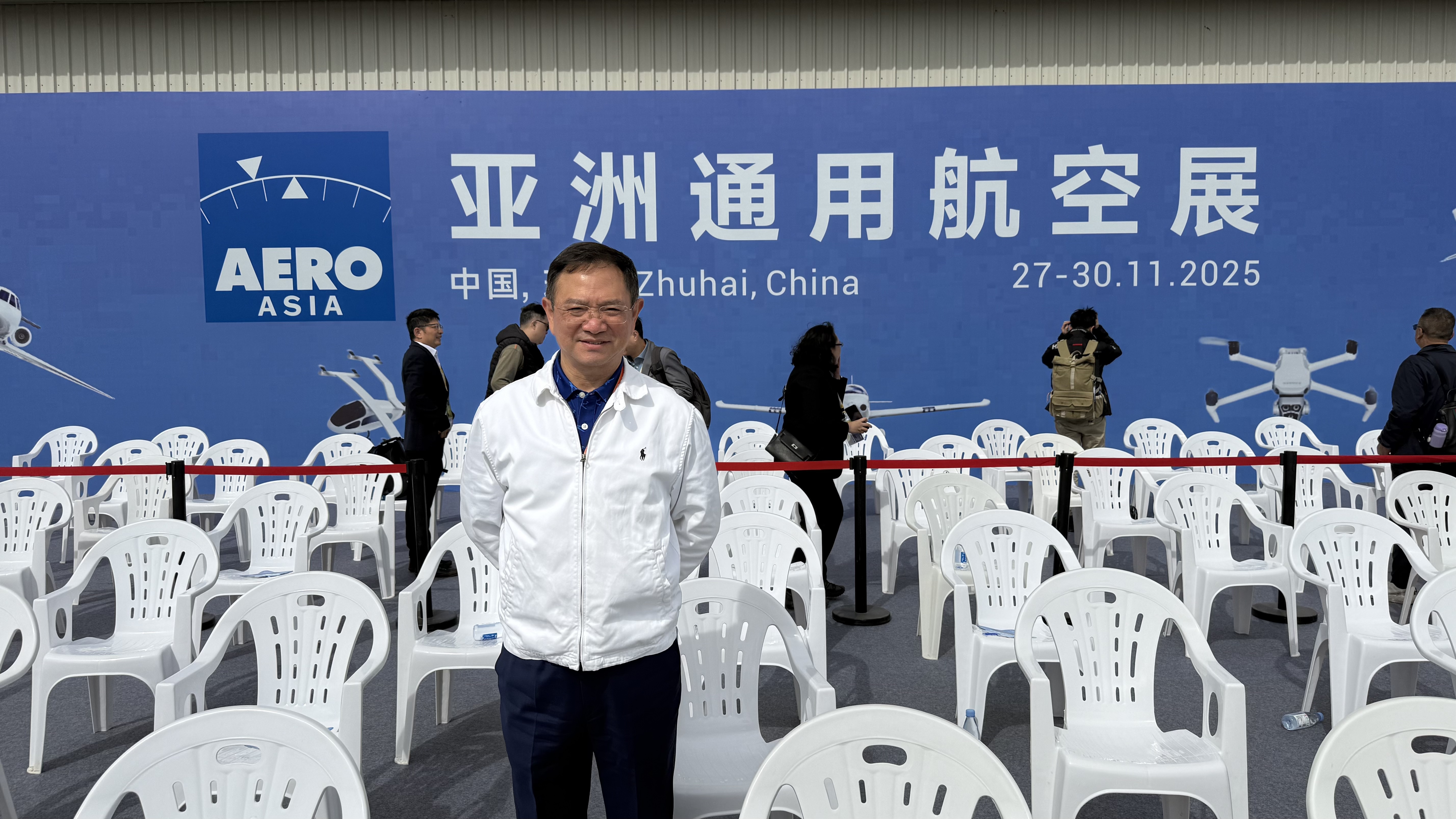 Zhang Bo attends the 2025 Aero Asia Show in Zhuhai, south China's Guangdong Province, November 26, 2025. /Zhang Bo
