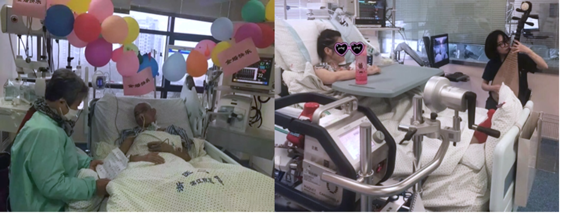 Medical staff celebrate a patient's birthday and play music for one another in the ICU.