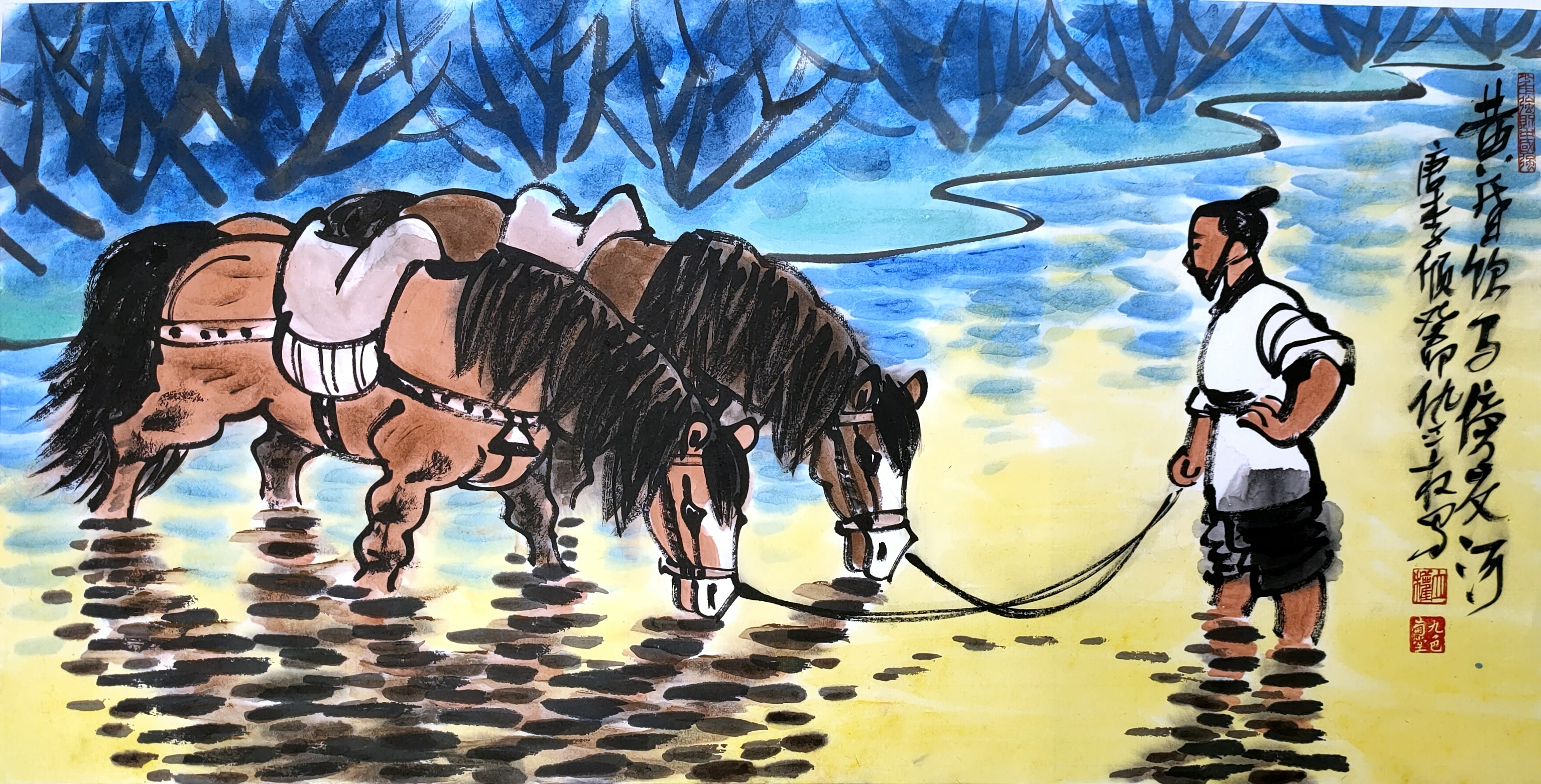 This horse-themed painting by artist Qiu Liquan is among many of his works on display at an exhibition set to open in Beijing later this month. /Photo provided to CGTN