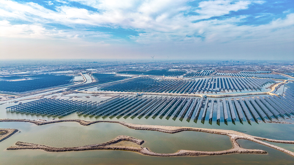 A solar panel green energy base, at Shandong Province, China, November 22, 2025./VCG